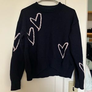 Zadig & Voltaire Navy and Pink Hearts Cashmere Markus Crew Neck Sweater (Size S)
